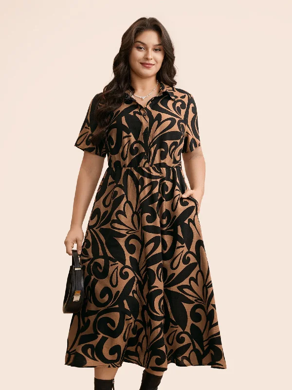 Off - the - Shoulder Women Dress for a Romantic and Feminine LookBoho Print Shirt Collar Midi Dress