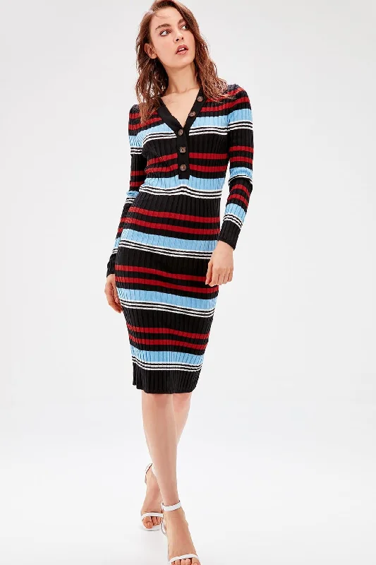 Wrap - Style Women Dress with Adjustable Fit for All Body TypesBringing Sexy Back Stripe Bodycon Sweater Dress