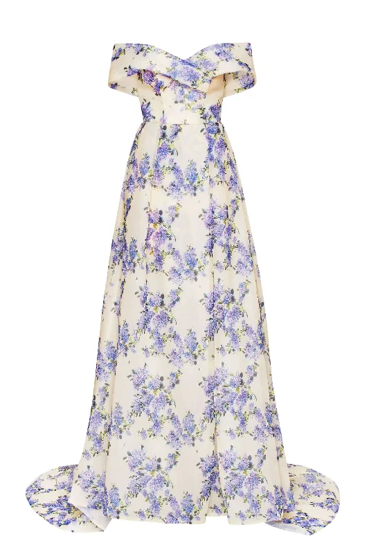 Ball Gown Women Dress with a Full Skirt for a Princess - like LookHydrangea Chic off-the-shoulder floral maxi dress