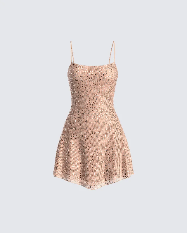 Ruffled Women Dress with Multiple Layers for a Playful and Girly StyleDaphne Nude Rhinestone Mini Dress