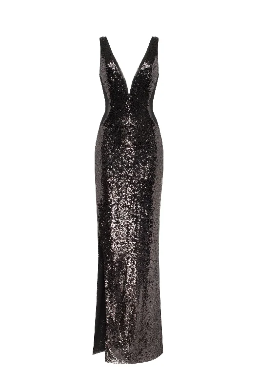 Ruffled Women Dress with Multiple Layers for a Playful and Girly StyleDazzling fully sequined black maxi dress, Smoky Quartz