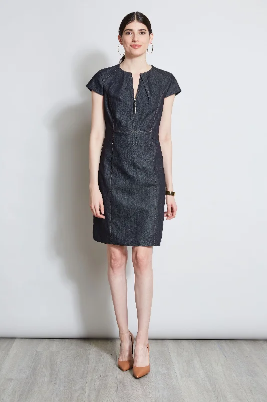 Ruffled Women Dress with Multiple Layers for a Playful and Girly StyleDenim Fit & Flare Zip Dress