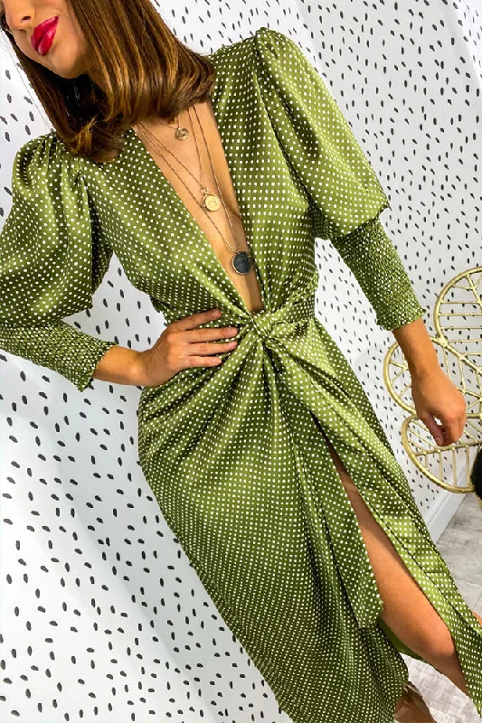 Maxi Women Dress with Floral Print for a Bohemian VibeDrive Em Wild - Olive Green Midi Wrap Dress