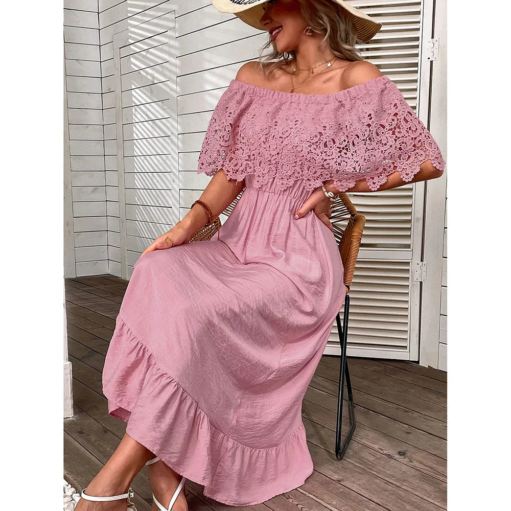 Sheath Women Dress with a Tailored Fit for a Professional LookFashionSierra-Sexy  Off Shoulder  Floral Lace  Women  Robe  Casual  Short Sleeve  Elastic Waist  Elegant  Ladies  Vestidos Boho Dress