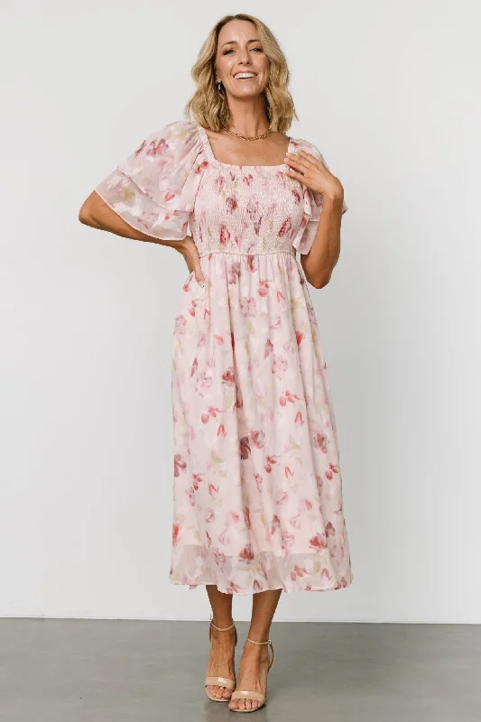 Plus Size Women Dress with a Flattering A - Line Cut for Comfort and StyleFlora Midi Dress | Blush Print