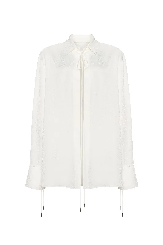 Sheath Women Dress with a Tailored Fit for a Professional LookFront-tie satin blouse in white, Xo Xo