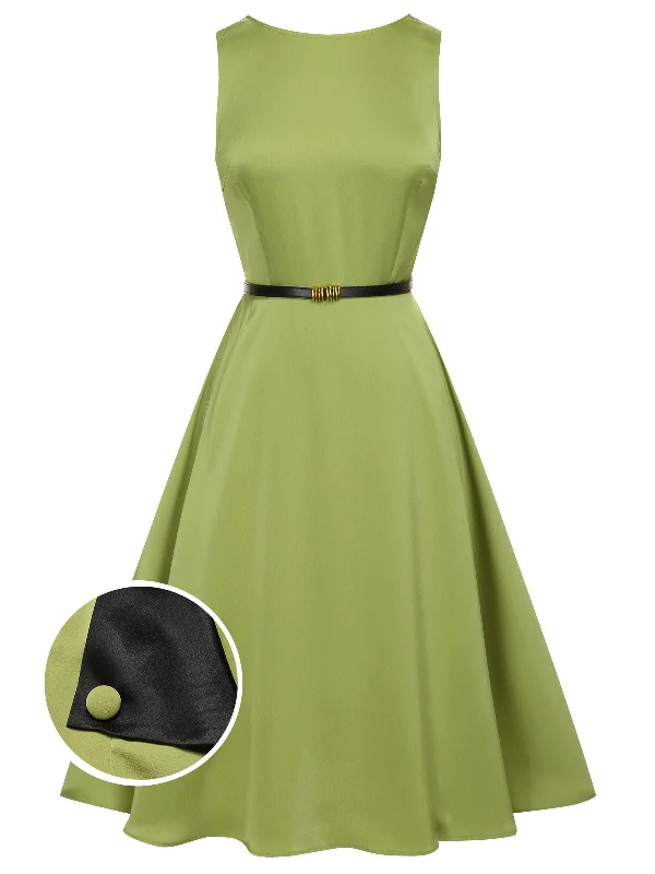 Backless Women Dress for a Sexy and Alluring Look at Evening EventsGreen 1950s Boat Neck Sleeveless Belt Dress