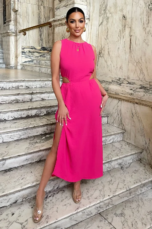 Long - Sleeve Women Dress in Velvet for a Luxurious Winter LookHot Pink Cut Out Midi Dress