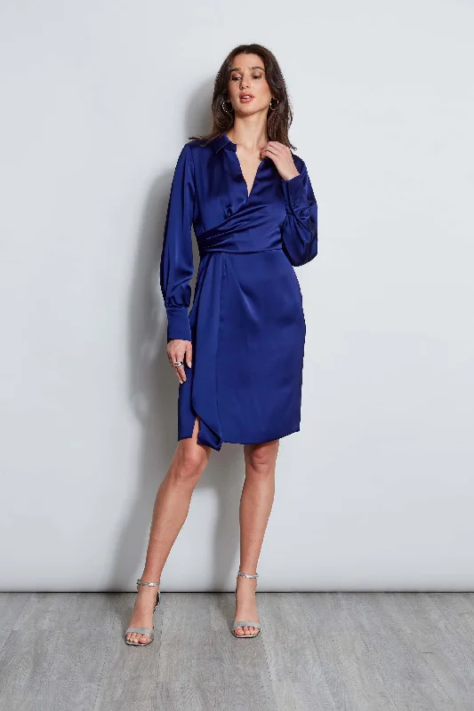 Off - the - Shoulder Women Dress for a Romantic and Feminine LookLong Sleeve Satin Wrap Dress