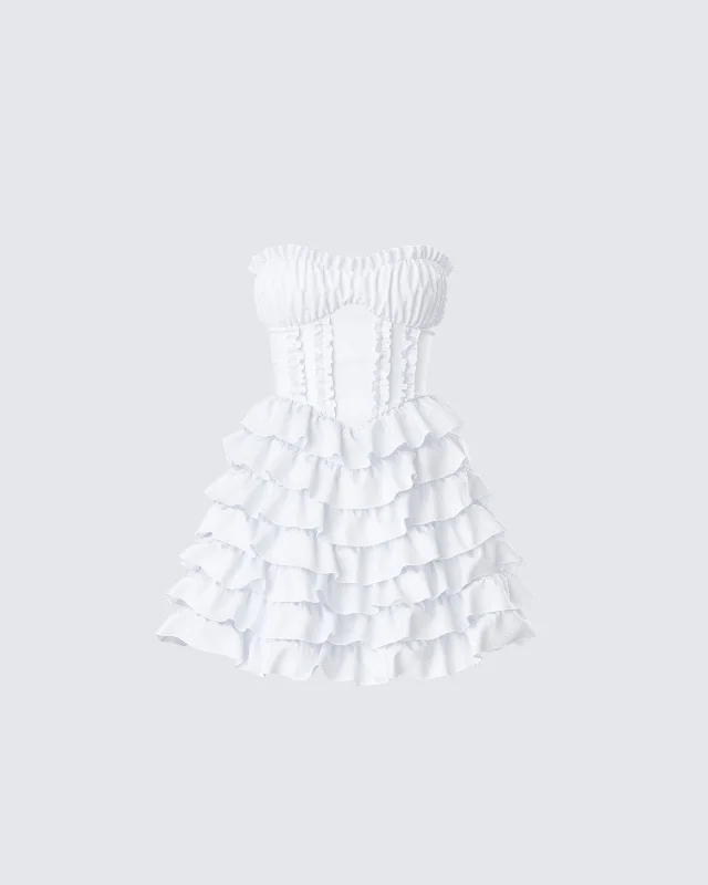 Off - the - Shoulder Women Dress for a Romantic and Feminine LookPipi White Ruffle Mini Dress