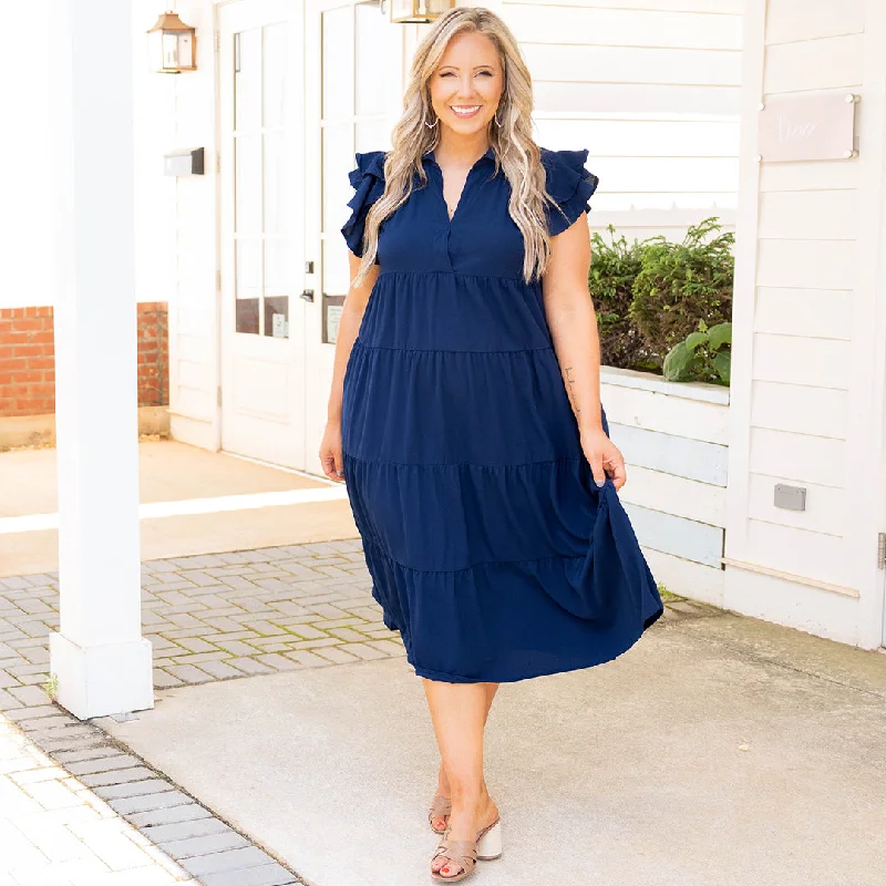 Off - the - Shoulder Women Dress for a Romantic and Feminine LookPlay Time Dress, Navy