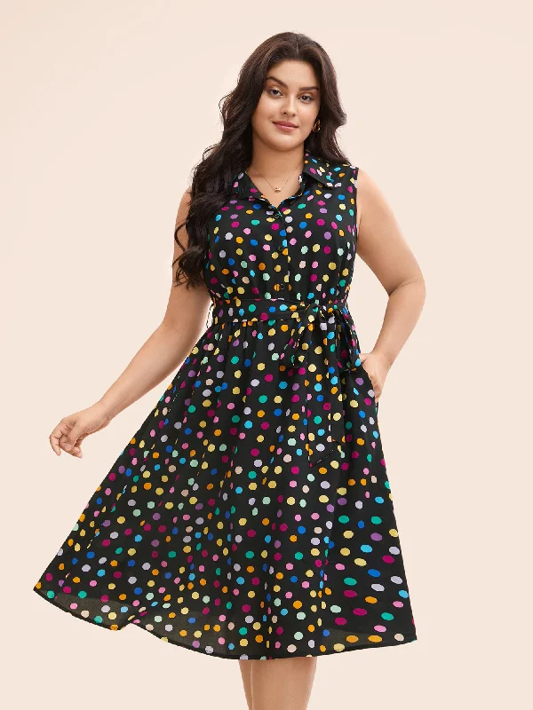 Ruffled Women Dress with Multiple Layers for a Playful and Girly StylePolka Dot Front Tie Midi Shirt Dress