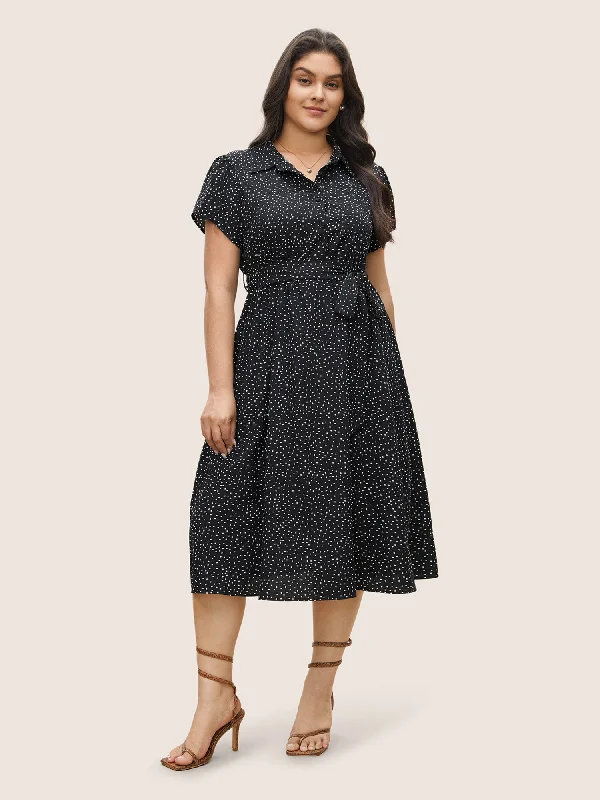 Off - the - Shoulder Women Dress for a Romantic and Feminine LookPolka Dot Shirt Collar Pocket Button Up Dress