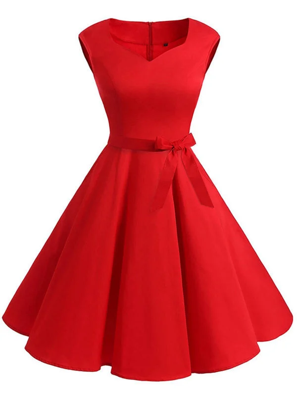 Halter Neck Women Dress to Show Off the Shoulders and NecklineRed 1950s Sweetheart Swing Dress