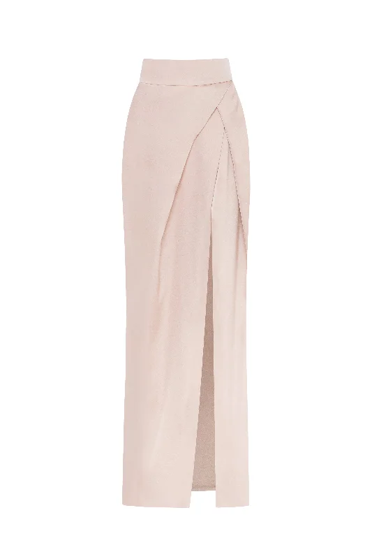 Empire Waist Women Dress to Accentuate the Bust and Conceal the WaistRefined high-waisted maxi satin skirt with a slit