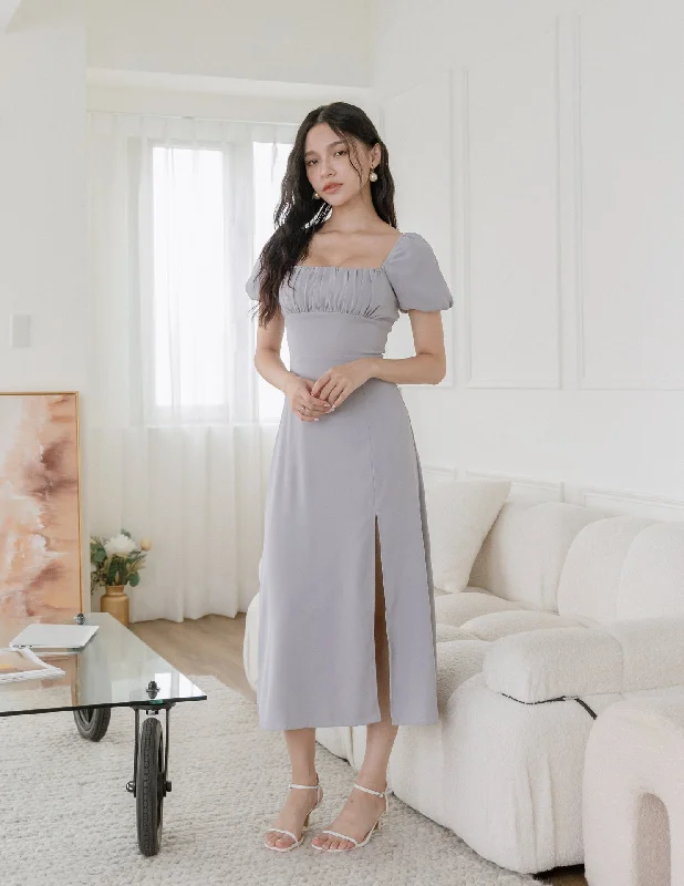 Ruffled Women Dress with Multiple Layers for a Playful and Girly StyleRosalina Dress in Grey Blue