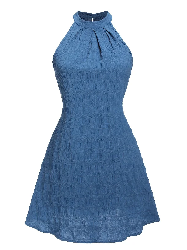 Sheath Women Dress with a Tailored Fit for a Professional LookRoyal Blue 1950s Halter Wrinkles Dress