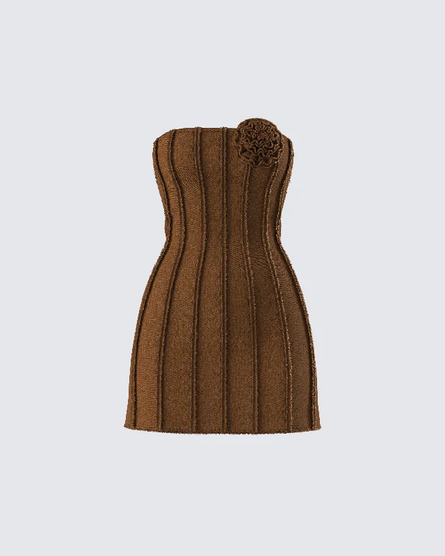 Halter Neck Women Dress to Show Off the Shoulders and NecklineRuby Brown Strapless Mini Dress