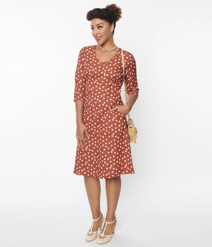 Ball Gown Women Dress with a Full Skirt for a Princess - like LookRust Red & Cream Polka Dot Swing Dress