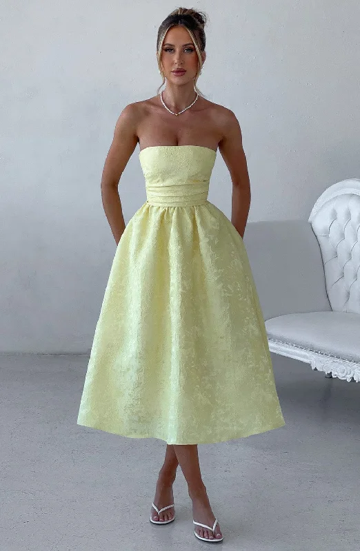 Mermaid - Style Women Dress with a Fitted Silhouette for Special OccasionsSaoirse Midi Dress - Lemon