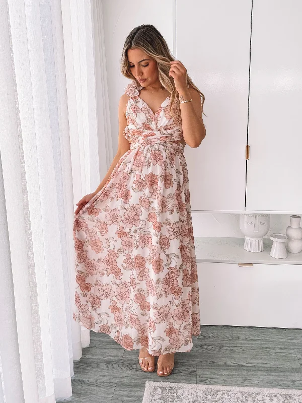 Mermaid - Style Women Dress with a Fitted Silhouette for Special OccasionsShanta Dress - Peach Floral