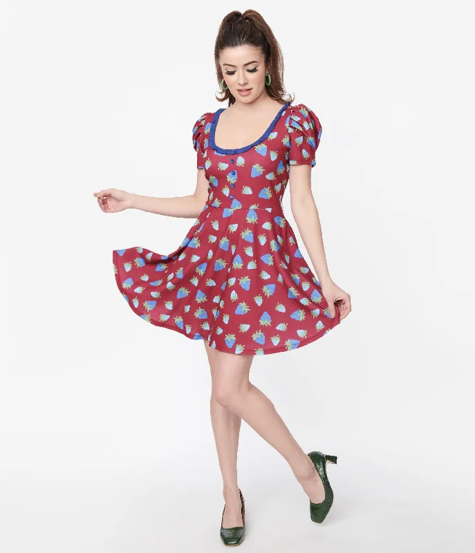 Shift Women Dress with a Simple and Classic Design for Everyday WearSmak Parlour Burgundy & Blue Strawberry Group Chat Flare Dress