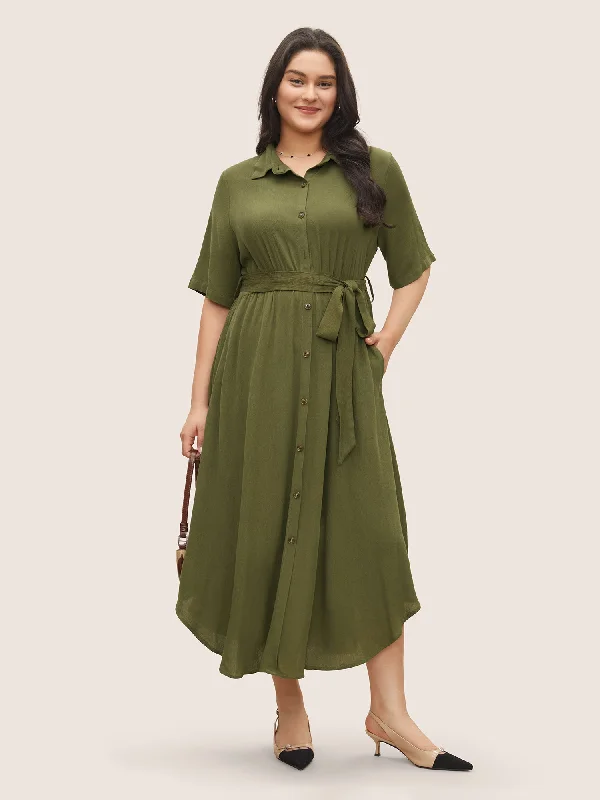 Backless Women Dress for a Sexy and Alluring Look at Evening EventsSolid Button Pocket Shirt Collar Belted Maxi Dress