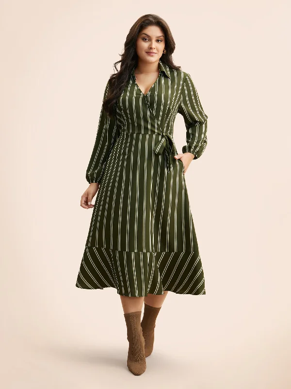 Empire Waist Women Dress to Accentuate the Bust and Conceal the WaistStriped Tie Knot Lantern Sleeve Dress