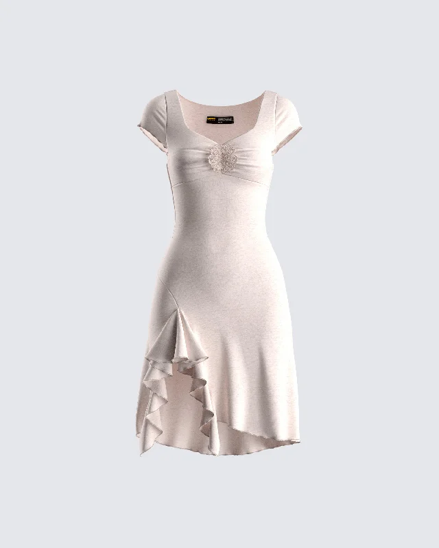 Backless Women Dress for a Sexy and Alluring Look at Evening EventsTai Beige Jersey Ruffle Dress