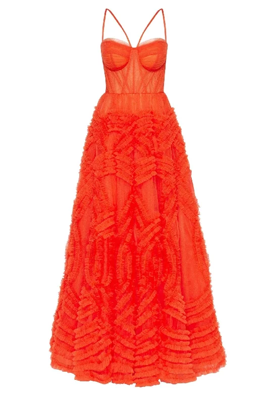 Off - the - Shoulder Women Dress for a Romantic and Feminine LookTangerine Tulle Ornament Maxi Dress