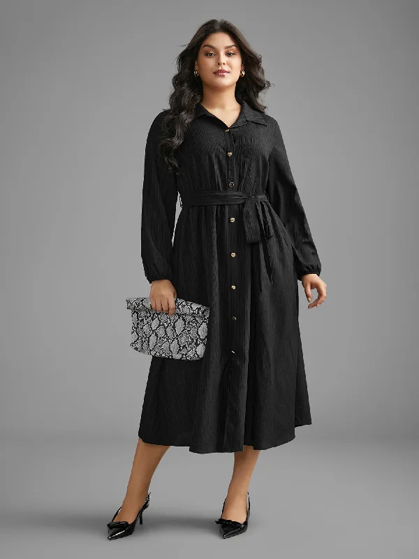 Sheath Women Dress with a Tailored Fit for a Professional LookTextured Shirt Collar Button Up Dress