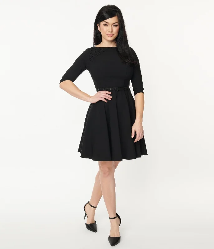 Shift Women Dress with a Simple and Classic Design for Everyday WearUnique Vintage Black Stephanie Fit & Flare Dress