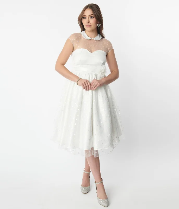 Shift Women Dress with a Simple and Classic Design for Everyday WearUnique Vintage White & Iridescent Heart Bridal Swing Dress