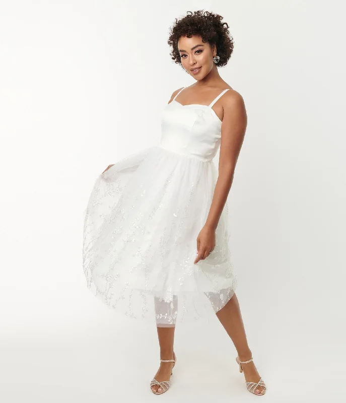 Little Black Women Dress with Sequins for a Glamorous Night OutUnique Vintage White Tulle & Floral Beading Bertie Swing Dress