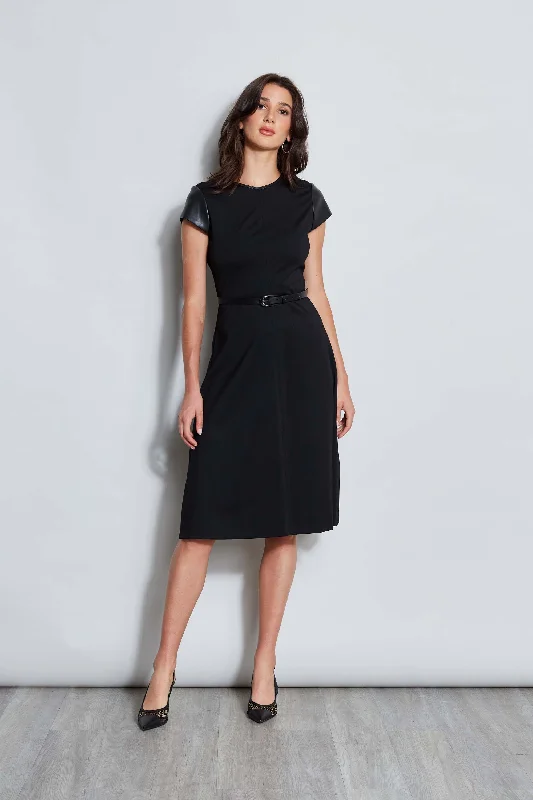 Empire Waist Women Dress to Accentuate the Bust and Conceal the WaistVegan Leather Short Sleeve Belted Knit Dress