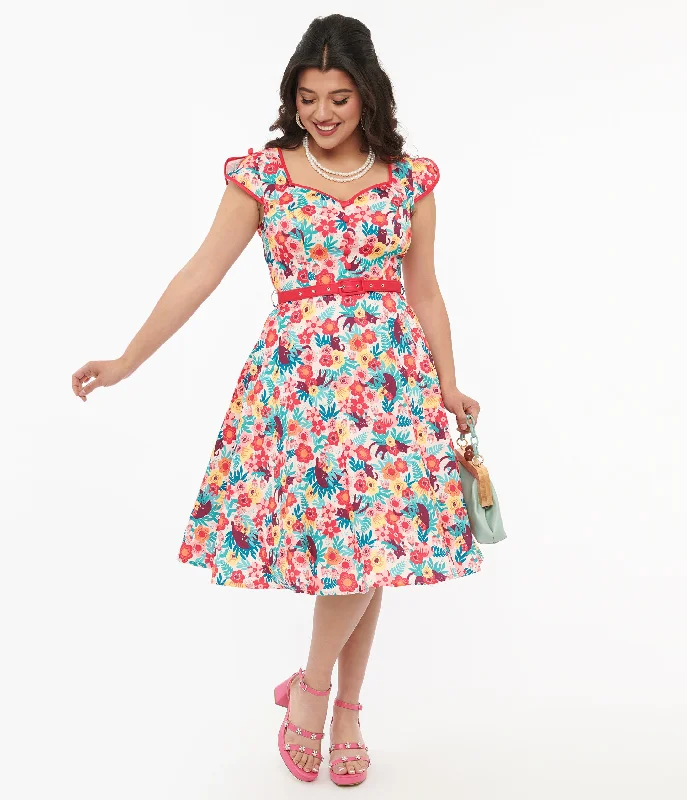 Pleated Women Dress with a Timeless and Elegant TextureVoodoo Vixen 1950s Multicolor Floral Cat Print Fit & Flare Dress