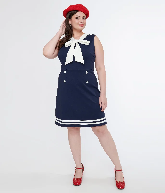 Backless Women Dress for a Sexy and Alluring Look at Evening EventsVoodoo Vixen 1950s Navy & White Nautical Bow Dress