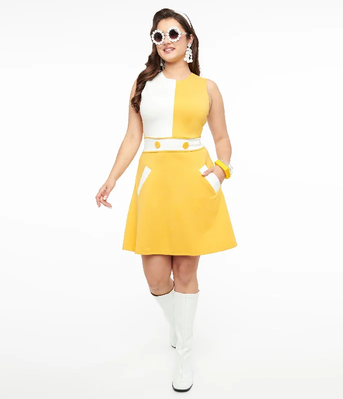 Ruffled Women Dress with Multiple Layers for a Playful and Girly StyleVoodoo Vixen 1960's Yellow & White Panel Mini Dress