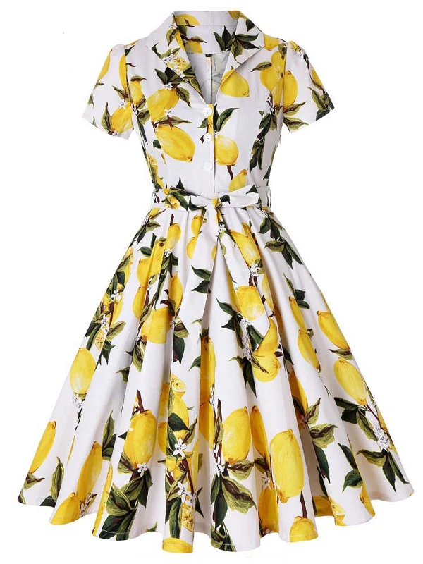 Wrap - Style Women Dress with Adjustable Fit for All Body TypesYellow 1950s Lemon Bow Swing Dress