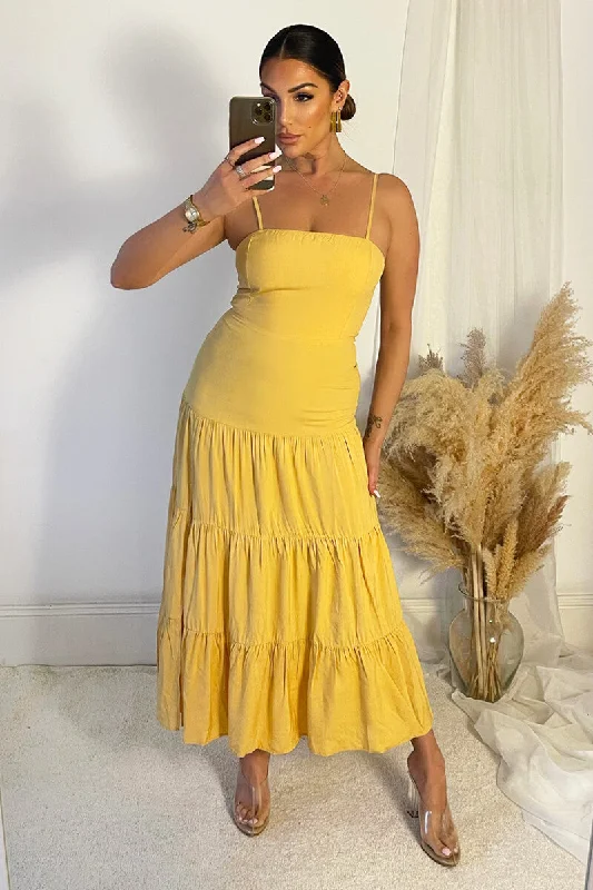 Lace - Embellished Women Dress for an Elegant and Sophisticated AppearanceYellow Strappy Smock Midi Dress