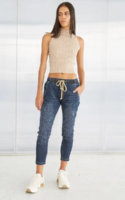 Acid - wash women jeans with a retro finishActive Crystal Embellished Jeans