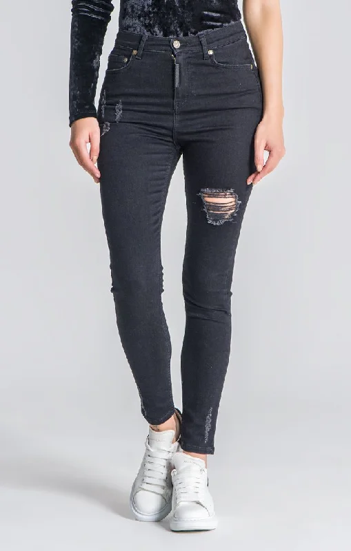 Button - fly women jeans with a traditional touchBlack Core Ripped Jeans