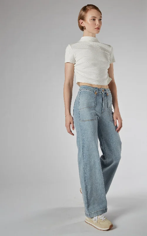 High - waisted women jeans for a flattering silhouetteCarrie Sunbleached Wide Straight Leg Jeans