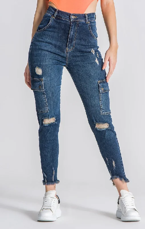 Dark - wash women jeans for a sophisticated and slimming effectDark Blue Core Cargo Jeans