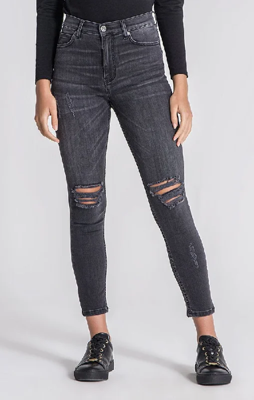 Cargo women jeans with multiple pockets for added functionalityGrey Core Ripped Jeans