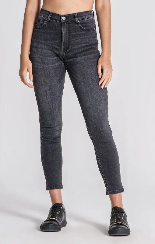 Embroidered women jeans with intricate patternsGrey Core Skinny Jeans