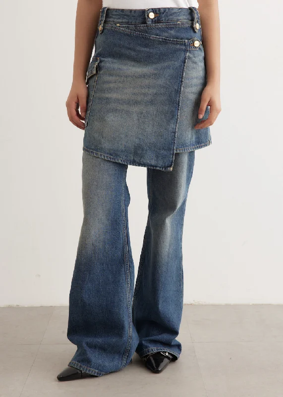 Ripped women jeans for a rebellious and fashion - forward styleHeavy Washed Denim Flared Skirt Jeans