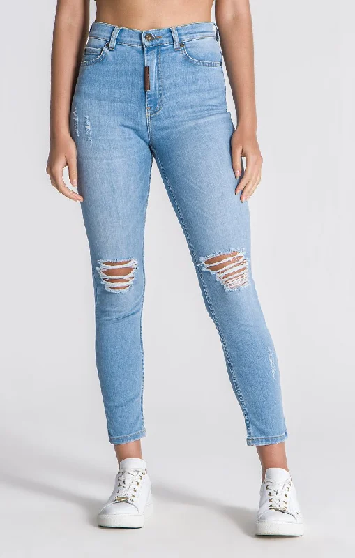 High - rise flare women jeans for a 70s - inspired lookLight Blue Core Ripped Jeans