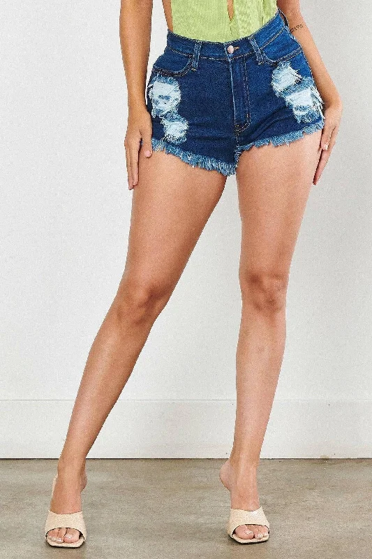 Light - wash women jeans for a fresh and summery appearanceLorita Mid Waist Ripped denim short jeans