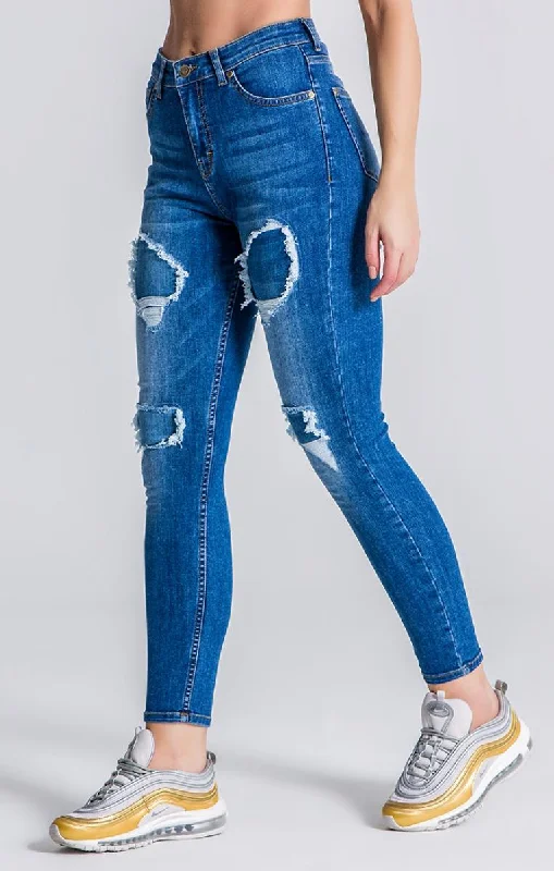 Skinny women jeans with a form - fitting designMedium Blue RR Ripped And Repair Jeans